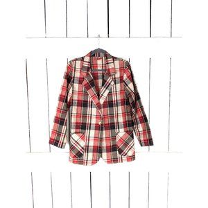 Vintage Jaclyn Smith red tartan plaid lightweight petite womens blazer jacket
